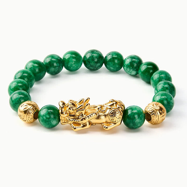 Buddha Stones Bracelet de protection PiXiu en perles de jade cyan naturel - image 3