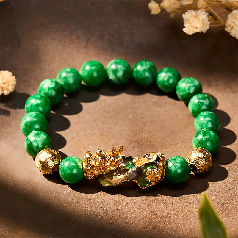 Buddha Stones Bracelet de guérison PiXiu en perles de jade cyan naturel à changement de couleur - image 1