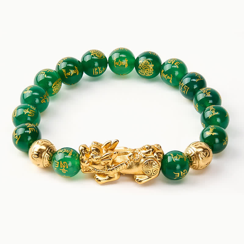 Buddha Stones Bracelet d'harmonie Om Mani Padme Hum PiXiu en agate verte naturelle - image 1