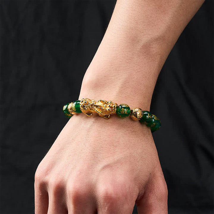 Buddha Stones Bracelet d'harmonie Om Mani Padme Hum PiXiu en agate verte naturelle - image 5