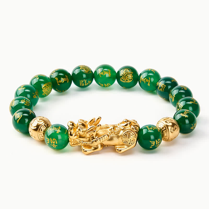 Buddha Stones Bracelet d'harmonie Om Mani Padme Hum PiXiu en agate verte naturelle - Agate verte (Équilibre ♥ Croissance) - image 0