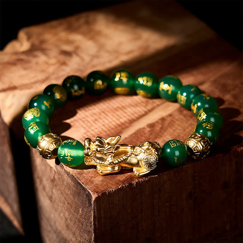 Buddha Stones Bracelet d'harmonie Om Mani Padme Hum PiXiu en agate verte naturelle - image 3