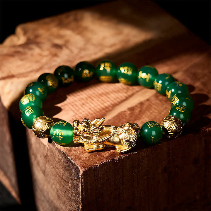 Buddha Stones Bracelet d'harmonie Om Mani Padme Hum PiXiu en agate verte naturelle - image 3