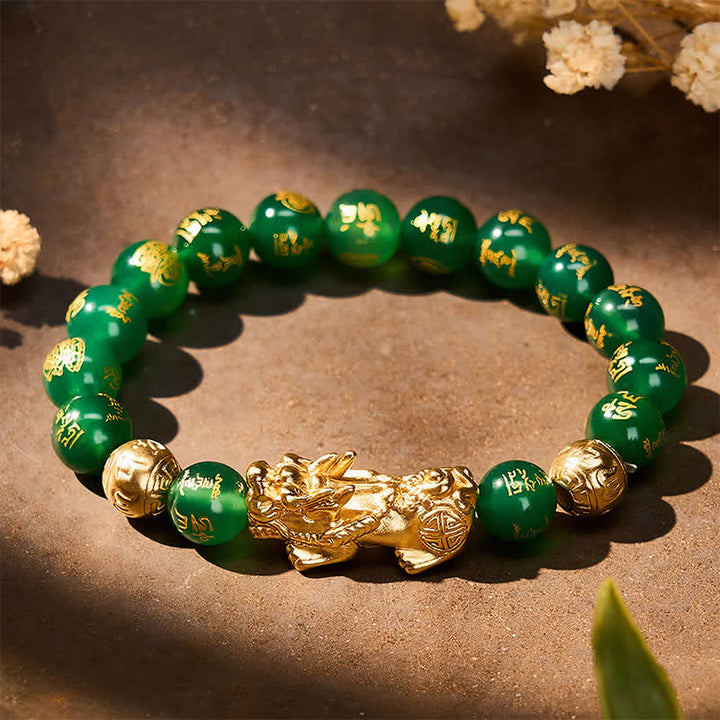 Buddha Stones Bracelet d'harmonie Om Mani Padme Hum PiXiu en agate verte naturelle - image 2