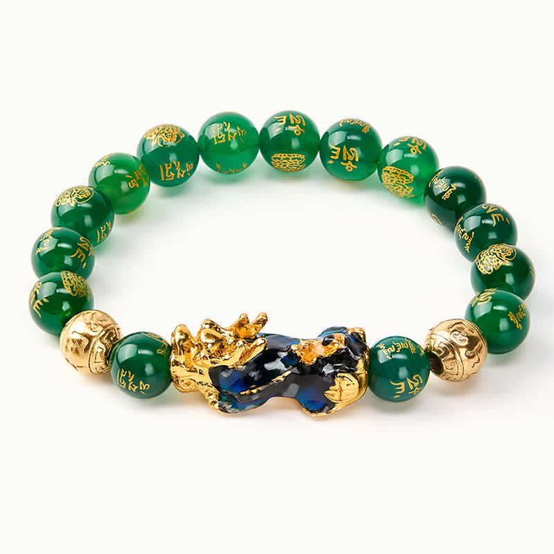 Buddha Stones Bracelet de succès Om Mani Padme Hum en agate verte naturelle à changement de couleur PiXiu - image 1