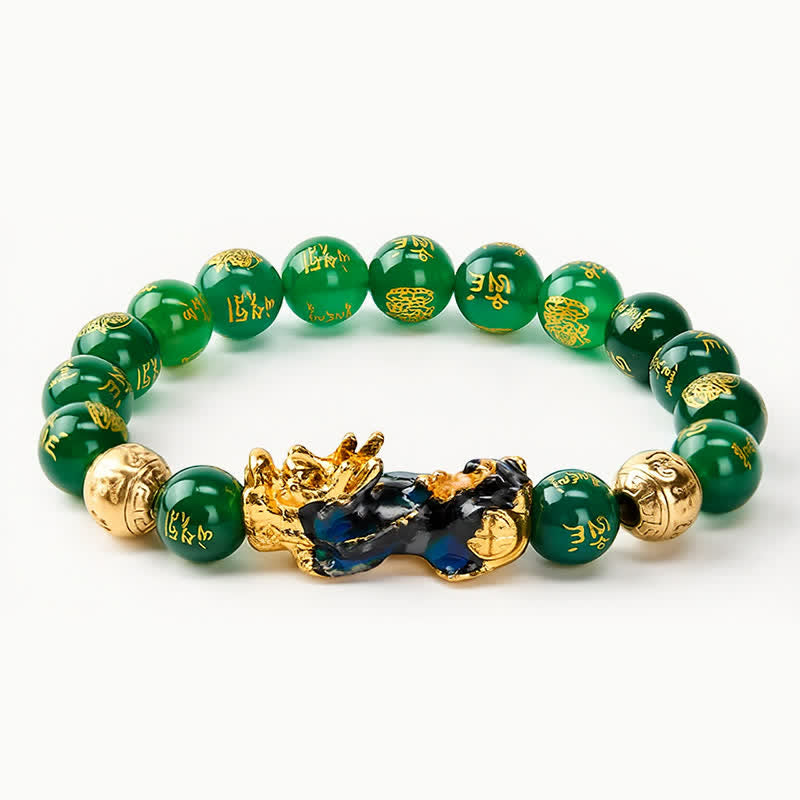 Buddha Stones Bracelet de succès Om Mani Padme Hum en agate verte naturelle à changement de couleur PiXiu - Agate verte (Équilibre ♥ Croissance) - image 0