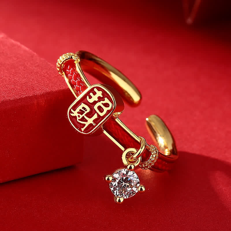 Buddha Stones Bague porte-bonheur en alliage de cuivre avec fil rouge - image 1