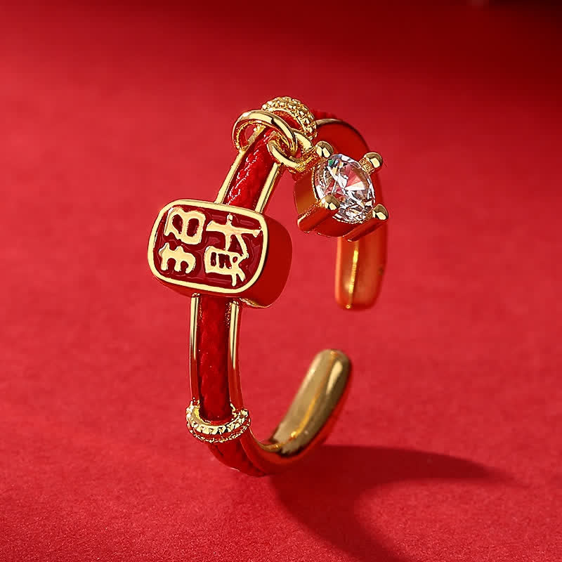Buddha Stones Bague porte-bonheur en alliage de cuivre avec fil rouge - Bague en or - US8 - image 0