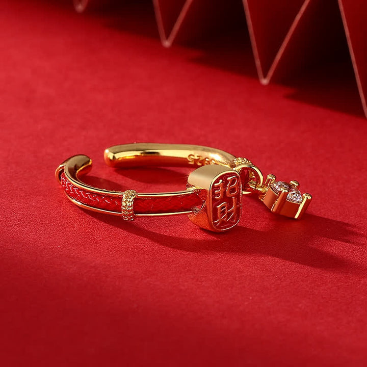 Buddha Stones Bague porte-bonheur en alliage de cuivre avec fil rouge - image 3