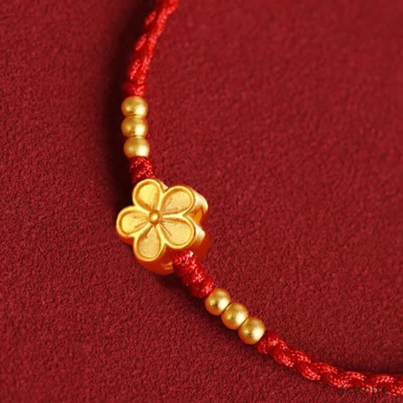 Buddha Stones Bracelet de protection ajustable à cordon rouge et fleur dorée - image 3