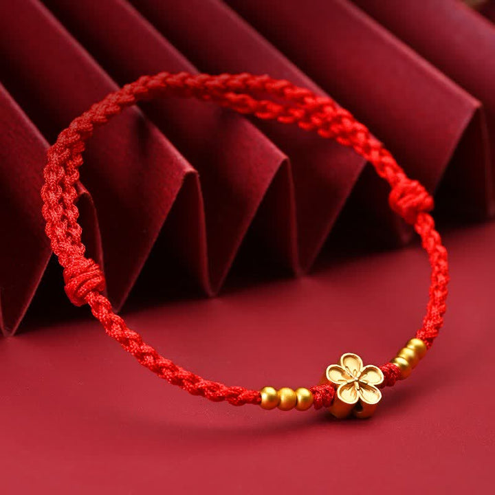 Buddha Stones Bracelet de protection ajustable à cordon rouge et fleur dorée - image 1