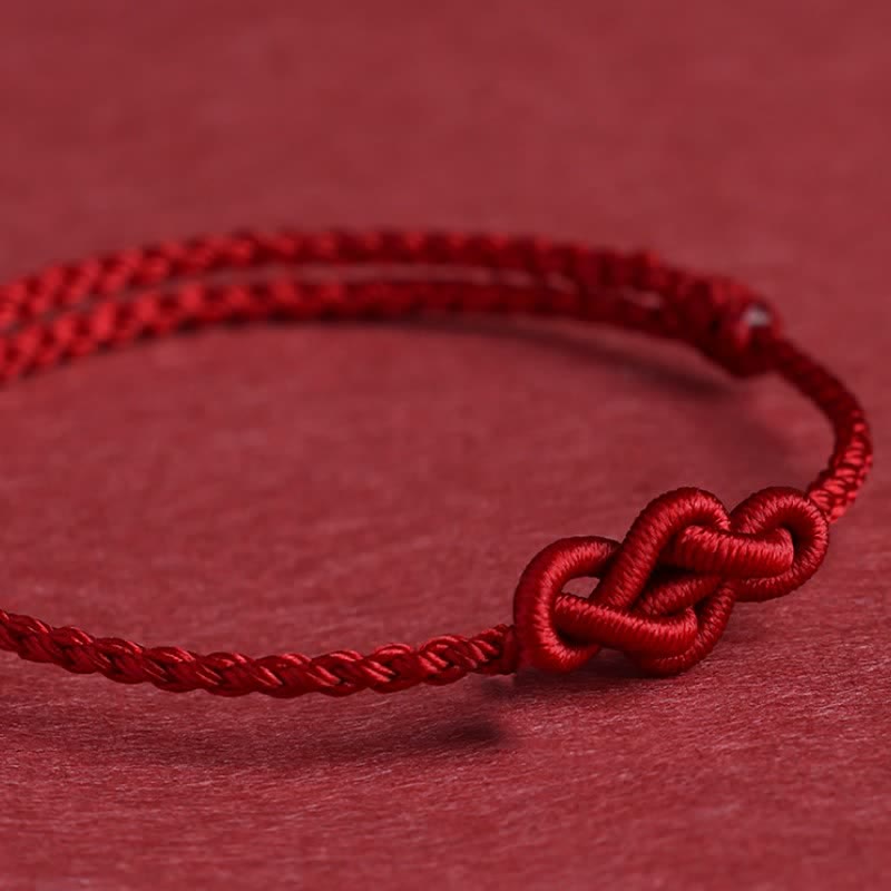 Buddha Stones Bracelet de cheville minimaliste rouge à nœuds chinois, symbole de prospérité - image 3