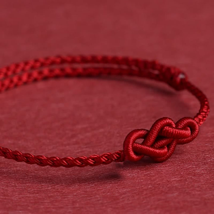 Buddha Stones Bracelet de cheville minimaliste rouge à nœuds chinois, symbole de prospérité - image 3