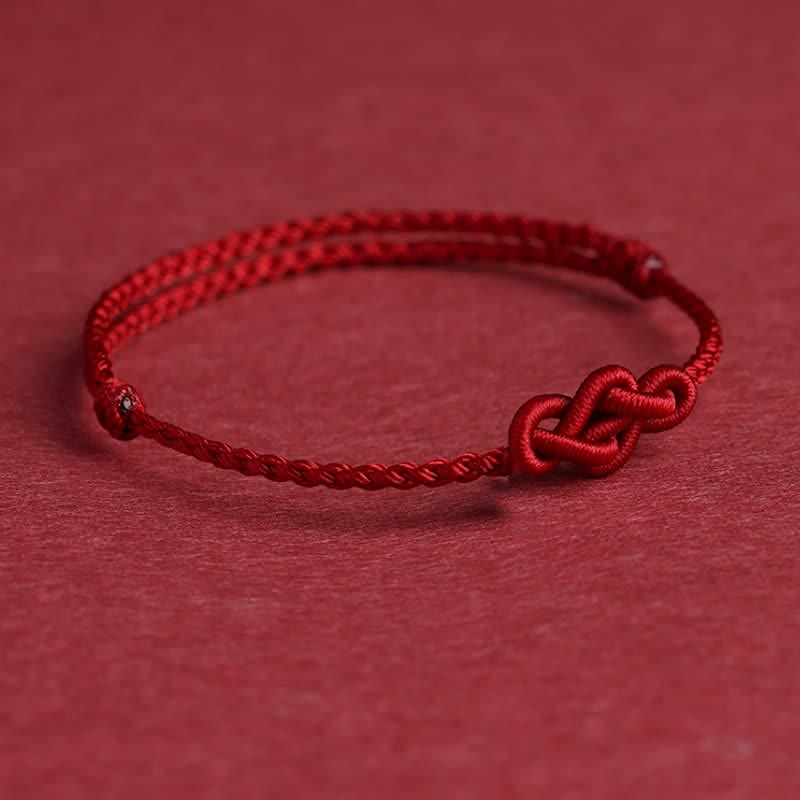 Buddha Stones Bracelet de cheville minimaliste rouge à nœuds chinois, symbole de prospérité - image 1