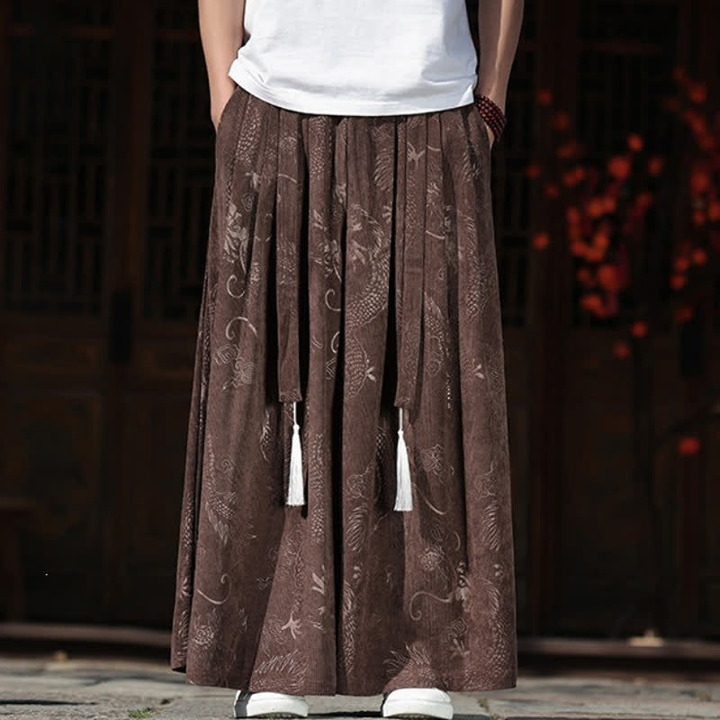 Buddha Stones Pantalon homme automne-hiver vintage à cordon de serrage et ourlet ourlet dragon, jambes larges et poches - image 1