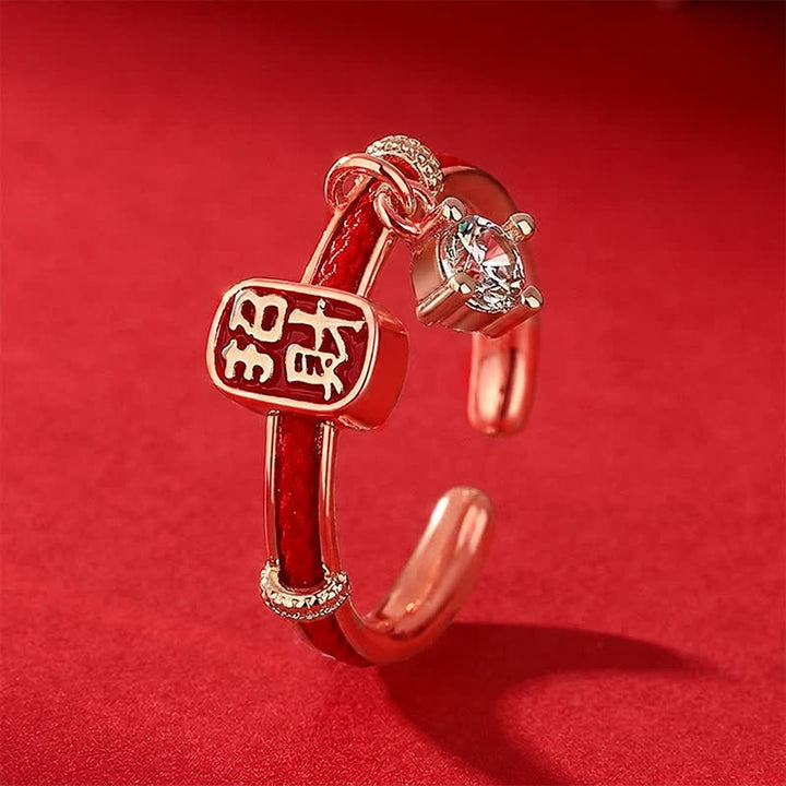 Buddha Stones Bague porte-bonheur en alliage de cuivre avec fil rouge - Bague en or rose - US8 - image 7