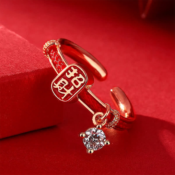Buddha Stones Bague porte-bonheur en alliage de cuivre avec fil rouge - image 8