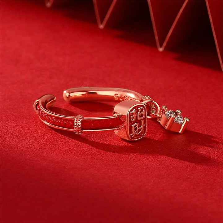 Buddha Stones Bague porte-bonheur en alliage de cuivre avec fil rouge - image 10