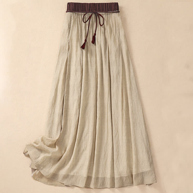 Jupe longue 7-8 pour femme, style décontracté, plissée et lacée, ornée de Buddha Stones et de couleurs contrastées. - Jaune d'or pâle - US8-10，UK/AU12-14，EU40-42 (2XL) - image 0