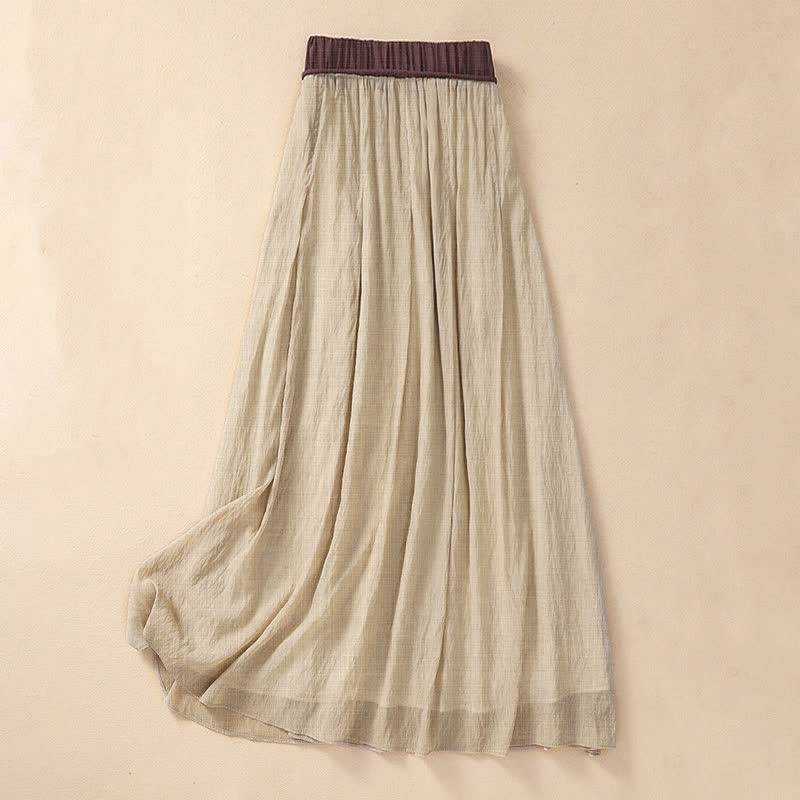 Jupe longue 7-8 pour femme, style décontracté, plissée et lacée, ornée de Buddha Stones et de couleurs contrastées. - image 1