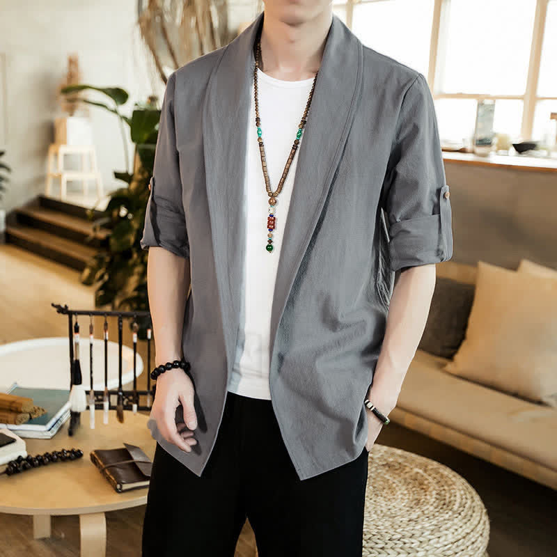 Buddha Stones Kimono homme uni, minimaliste et décontracté, idéal pour le printemps et l'automne - image 7