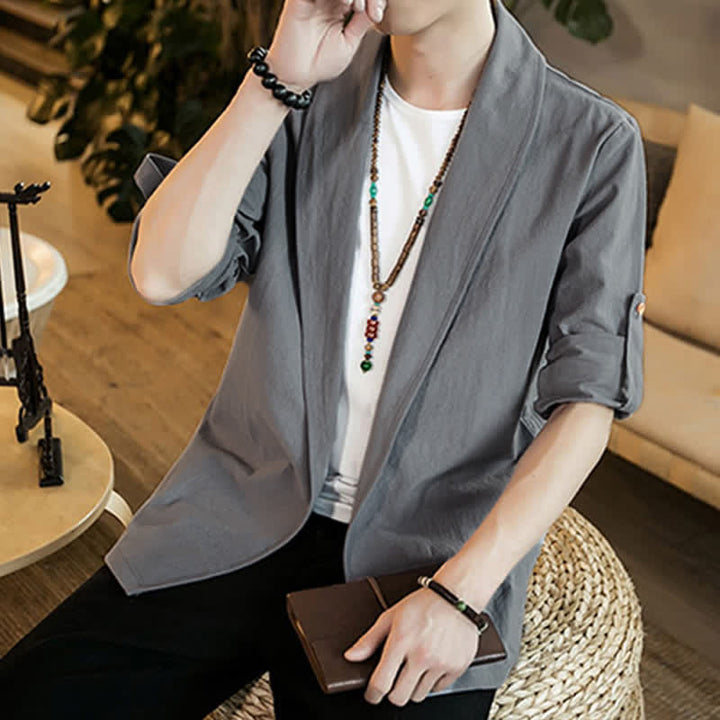 Buddha Stones Kimono homme uni, minimaliste et décontracté, idéal pour le printemps et l'automne - image 9