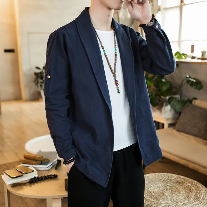 Buddha Stones Kimono homme uni, minimaliste et décontracté, idéal pour le printemps et l'automne - Bleu nuit - US/UK/AU46, EU56 (5XL) - image 0