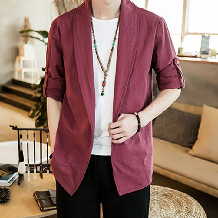 Buddha Stones Kimono homme uni, minimaliste et décontracté, idéal pour le printemps et l'automne - image 21