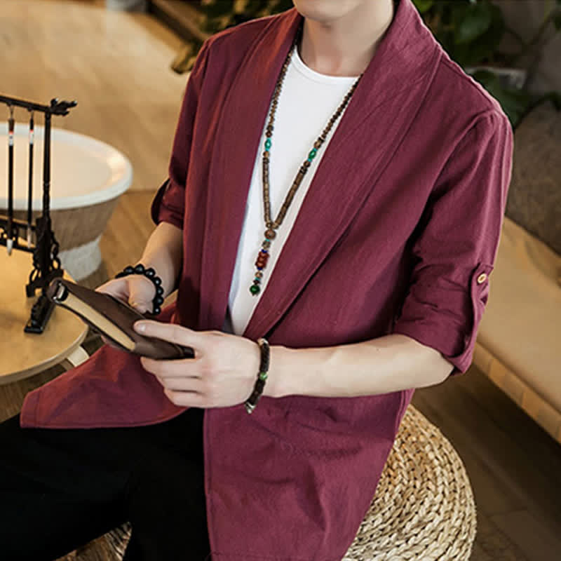 Buddha Stones Kimono homme uni, minimaliste et décontracté, idéal pour le printemps et l'automne - image 23