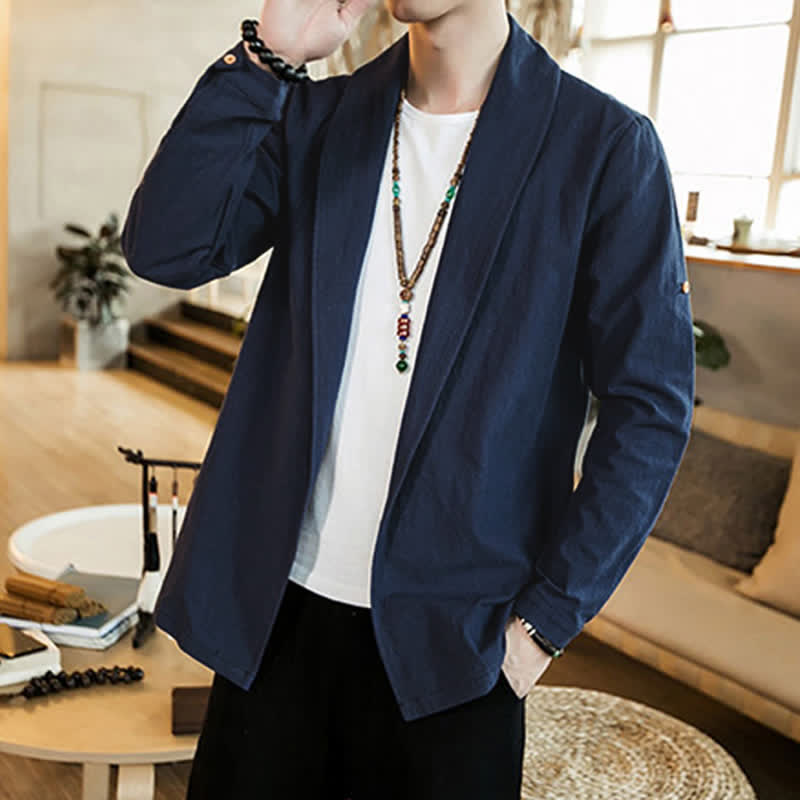 Buddha Stones Kimono homme uni, minimaliste et décontracté, idéal pour le printemps et l'automne - image 4