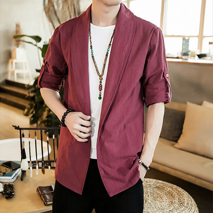 Buddha Stones Kimono homme uni, minimaliste et décontracté, idéal pour le printemps et l'automne - Bordeaux - US/UK/AU46, EU56 (5XL) - image 19