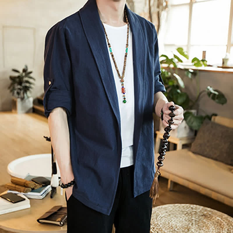 Buddha Stones Kimono homme uni, minimaliste et décontracté, idéal pour le printemps et l'automne - image 1