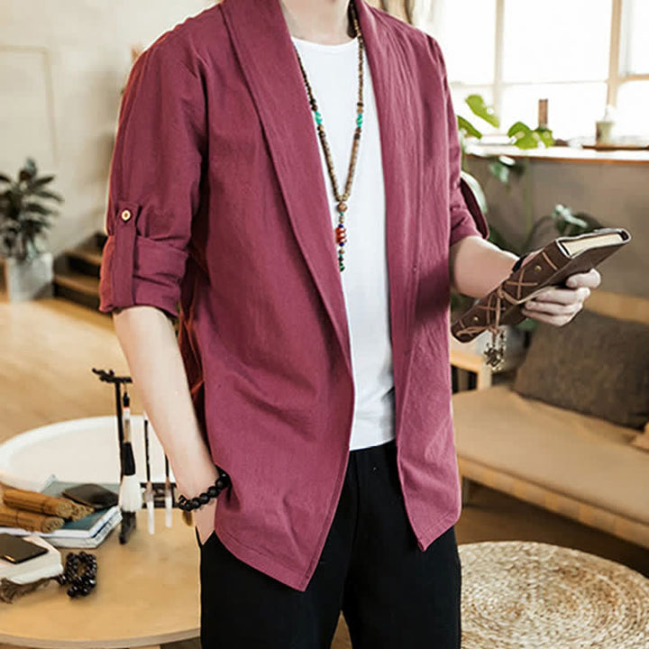 Buddha Stones Kimono homme uni, minimaliste et décontracté, idéal pour le printemps et l'automne - image 20