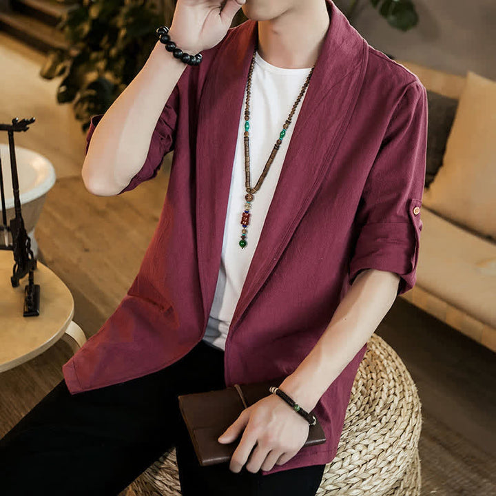 Buddha Stones Kimono homme uni, minimaliste et décontracté, idéal pour le printemps et l'automne - image 22