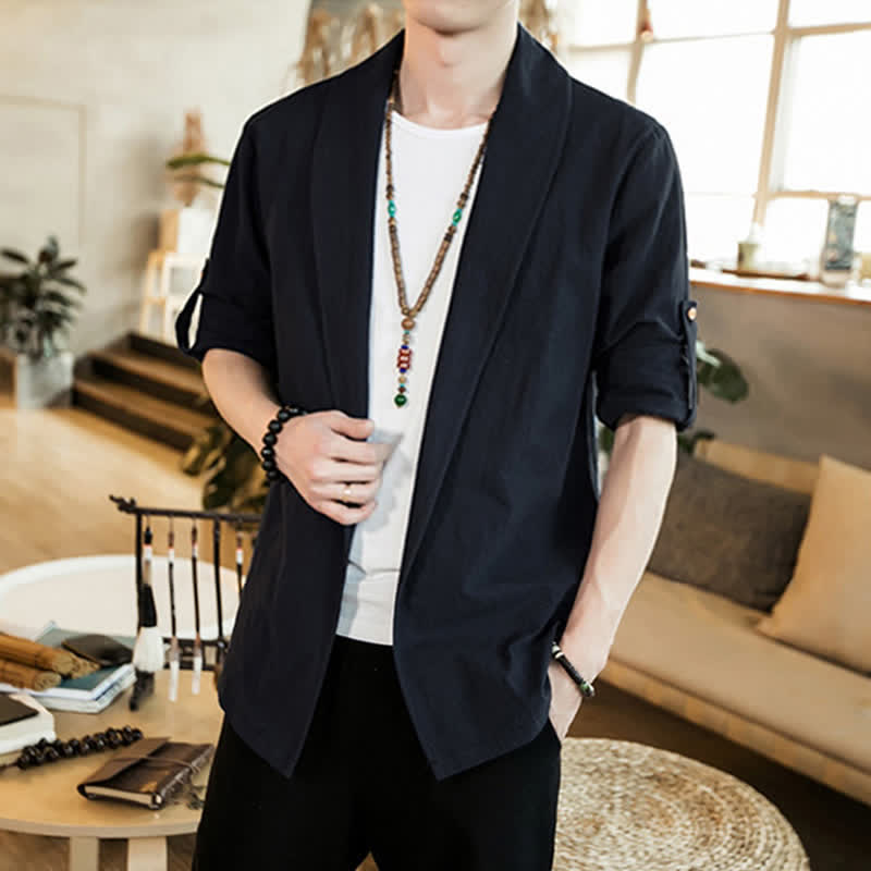 Buddha Stones Kimono homme uni, minimaliste et décontracté, idéal pour le printemps et l'automne - image 16
