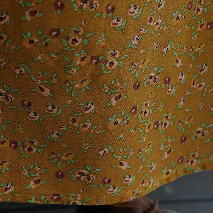 Buddha Stones Robe d'automne décontractée vintage à manches longues et poches, boutonnée, à imprimé floral. - image 10