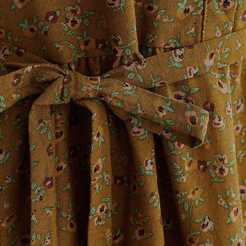 Buddha Stones Robe d'automne décontractée vintage à manches longues et poches, boutonnée, à imprimé floral. - image 9