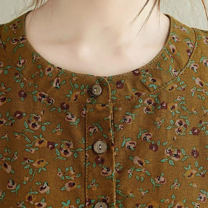 Buddha Stones Robe d'automne décontractée vintage à manches longues et poches, boutonnée, à imprimé floral. - image 4