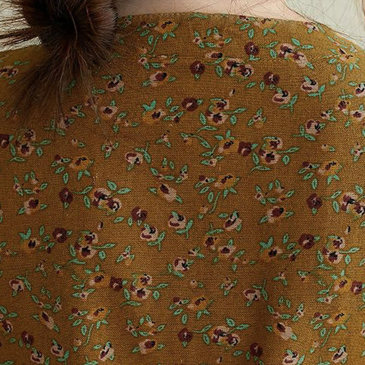Buddha Stones Robe d'automne décontractée vintage à manches longues et poches, boutonnée, à imprimé floral. - image 5