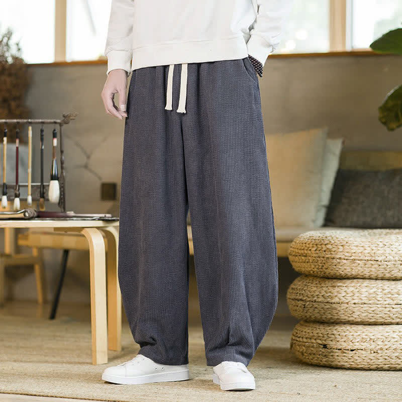 Buddha Stones Pantalon homme décontracté automne-hiver minimaliste à cordon de serrage, coupe fuselée, avec poches - Gris sombre - US/UK/AU46, EU56 (5XL) - image 0