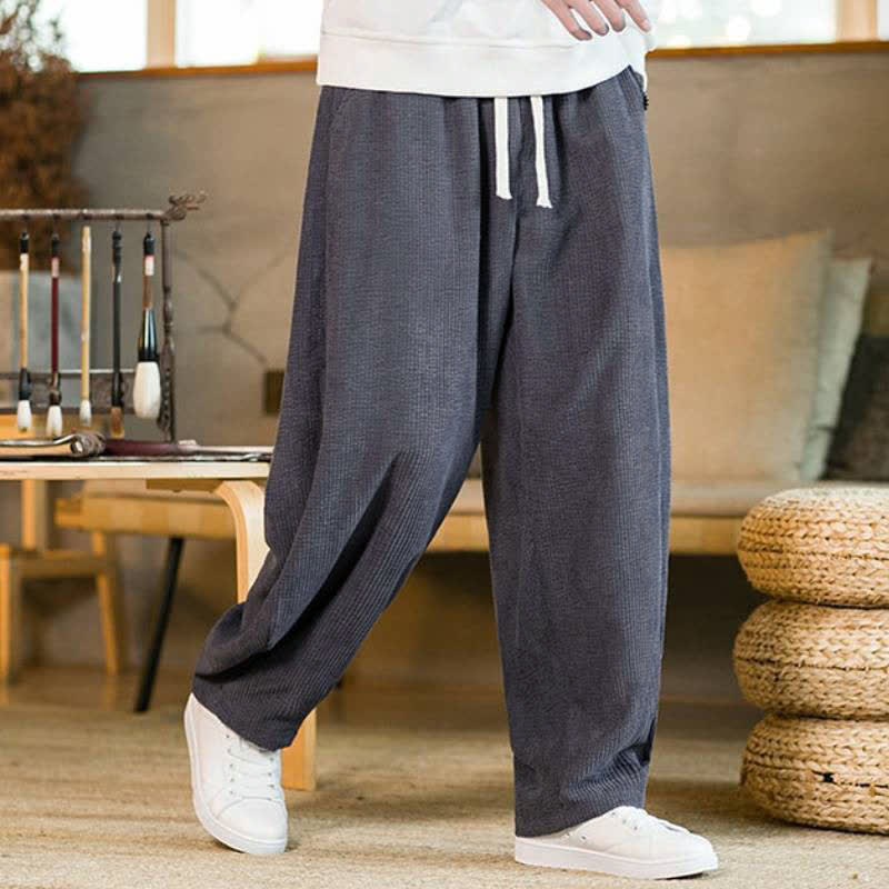 Buddha Stones Pantalon homme décontracté automne-hiver minimaliste à cordon de serrage, coupe fuselée, avec poches - image 1