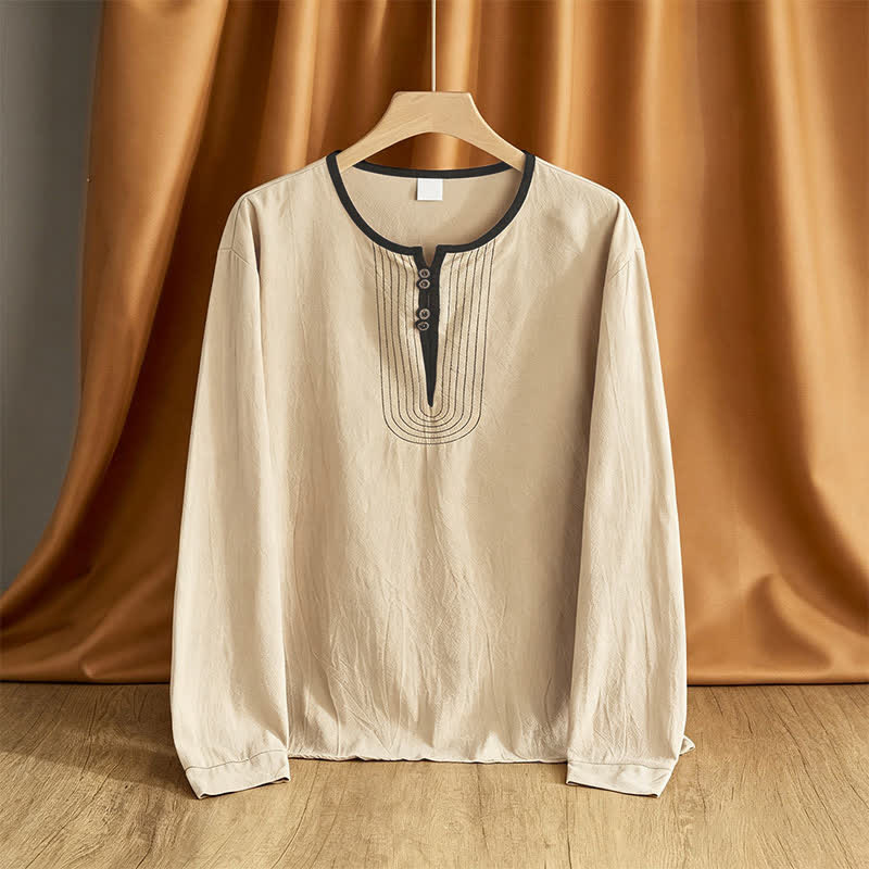 Buddha Stones Chemises à manches longues unies à boutons pour hommes, style vintage décontracté, printemps-automne - Blé - US/UK/AU42, EU52 (3XL) - image 0