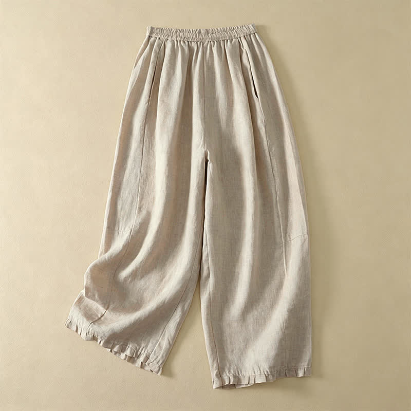 Buddha Stones Pantalon basique printemps-été, simple, uni, longueur cheville, coupe droite, avec poches - Beige - US8-10, UK/AU12-14, EU40-42 (2XL) - image 0