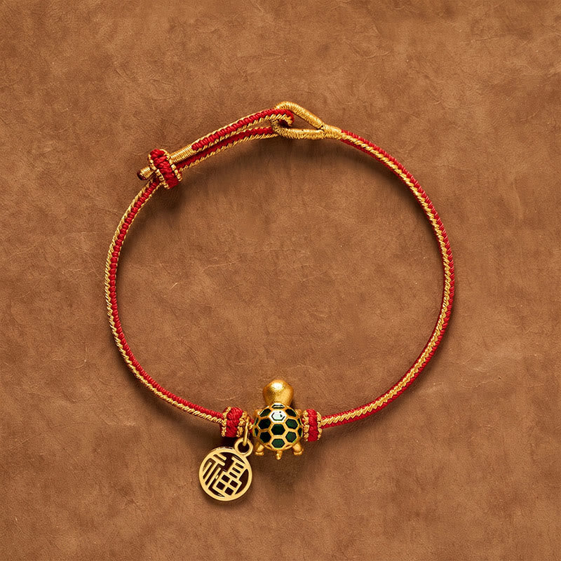 Buddha Stones Bracelet porte-bonheur tressé en cuivre rouge avec motif tortue Fu et fil rouge - Personnage de Round Fu - image 1