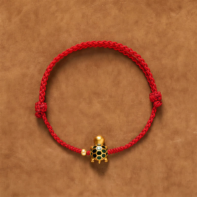 Buddha Stones Bracelet tressé en corde rouge porte-bonheur tortue fait main - Rouge foncé (Tour de poignet : 14 à 18 cm) - image 0