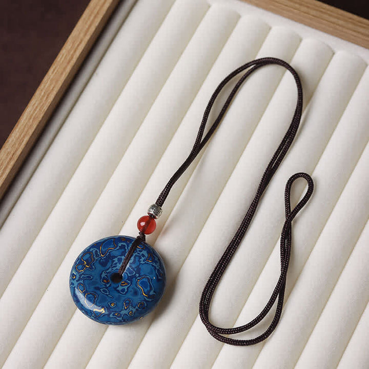 Buddha Stones Collier pendentif en cordon tressé avec boucle de la paix - Motif aléatoire de couleur bleue - image 1