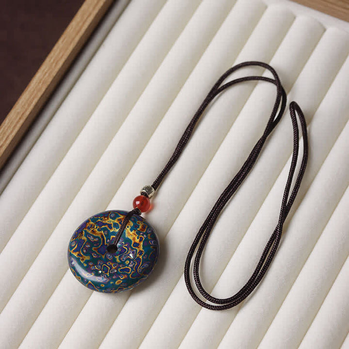 Buddha Stones Collier pendentif en cordon tressé avec boucle de la paix - Motif aléatoire bleu et or - image 4