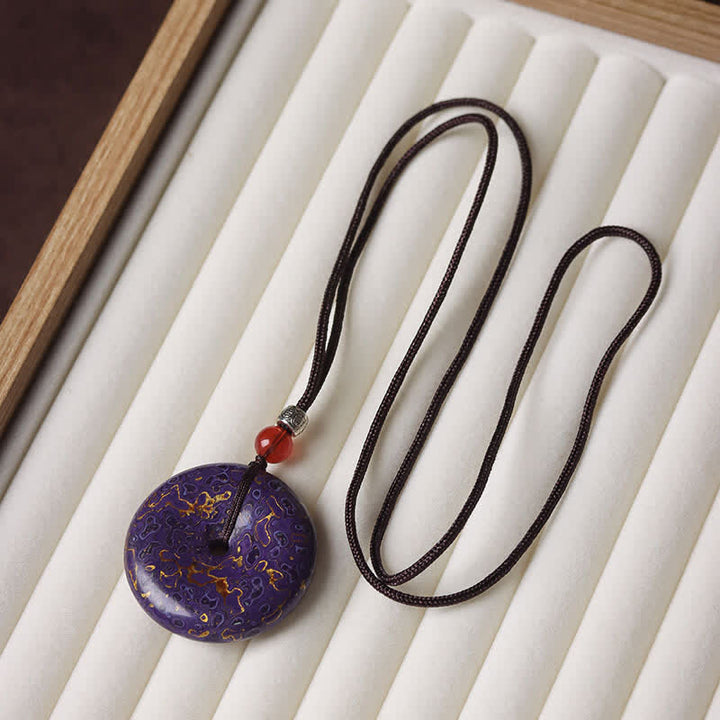 Buddha Stones Collier pendentif en cordon tressé avec boucle de la paix - Motif aléatoire aux couleurs violet et or - image 9