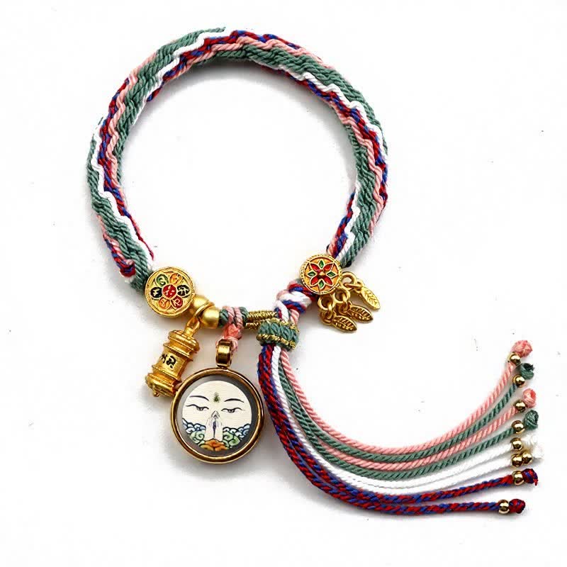 Buddha Stones Bracelet renforcé Om Mani Padme Hum en acier titane tibétain - Rose Vert - image 2