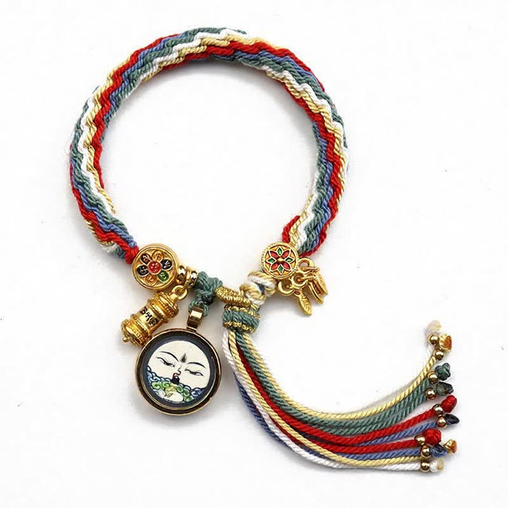 Buddha Stones Bracelet renforcé Om Mani Padme Hum en acier titane tibétain - Rouge Bleu - image 4